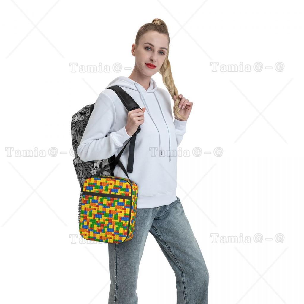 Colorful Bricks Design Insulated Lunch Bag for Women Office Cooler Thermal Food Box Tote Leakproof Lunch Boxes Container