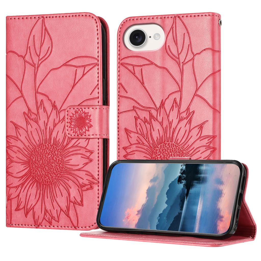 For iPhone 16e Case Sunflower Imprinted Wallet Stand Folio Flip Leather Cover