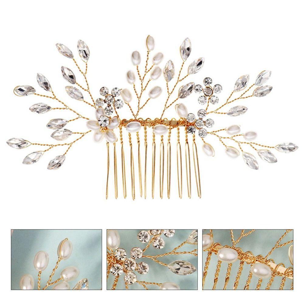 Elegant Hair Comb Sparkling Rhinestone Hairpin Hair Ornament Faux Pearl Hairclip  Women