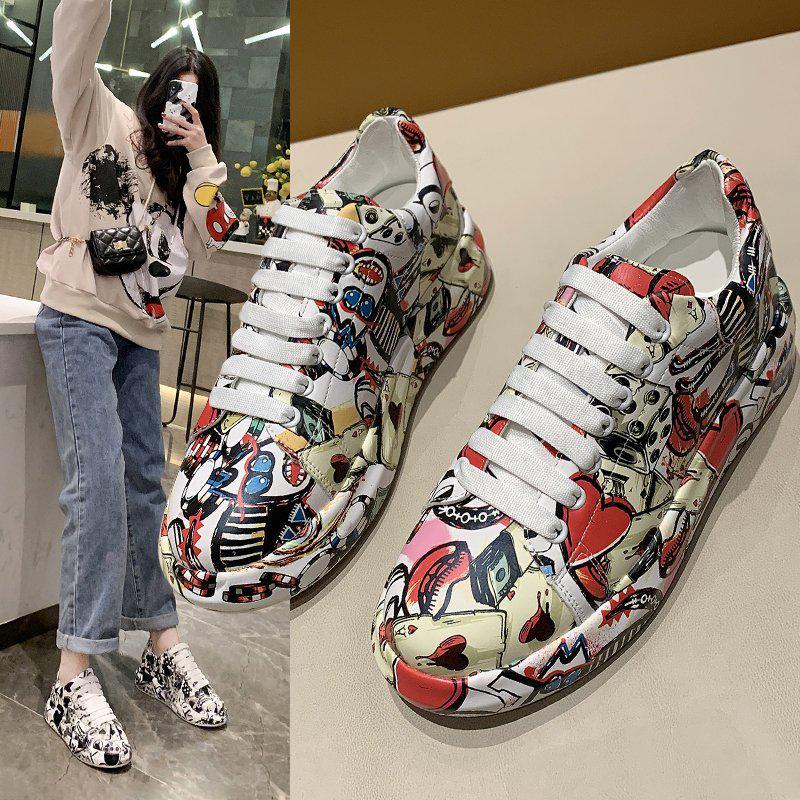 Women's Trendy 2024 Summer Autumn Graffiti Print Dad Shoes - Colorful, Large Size Casual Sneakers