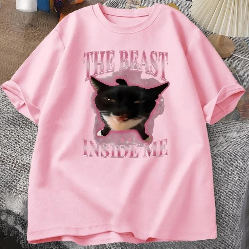 Das Biest in mir T-Shirts für Frauen Niedliche Alberne Katze Lustiges Humor T-Shirt Kurzarm Rundhals T-Shirt Frauenkleidung