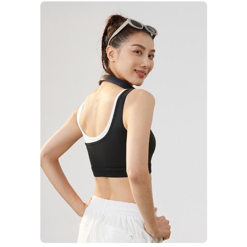 Contrast Color High Elasticity Shockproof Gathering U Type Yoga Sports Bra For Women