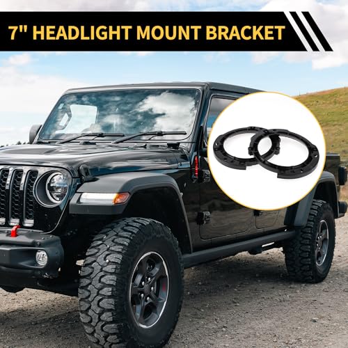 REPAIROCK Compatible with Jeep Wrangler JK 2007-2017, 1 Pair Headlight Mounting Brackets, Headlight Lamp Bezels (Left and Right Set), 7-Inch Round Hea