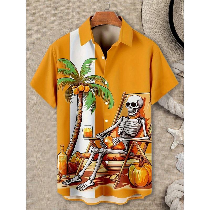 Hawaiian Print Short-sleeved Shirt Beach Party Trendy Men's Casual Shirt Summer Outdoor Everyday Men's Short-sleeved Shirt