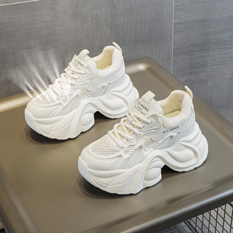 

2025 новая женская обувь на высокой платформе с высоким верхом, 10 см танкетка, удобная, универсальная, водонепроницаемая, кроссовки папы, увеличение роста для женщин 39