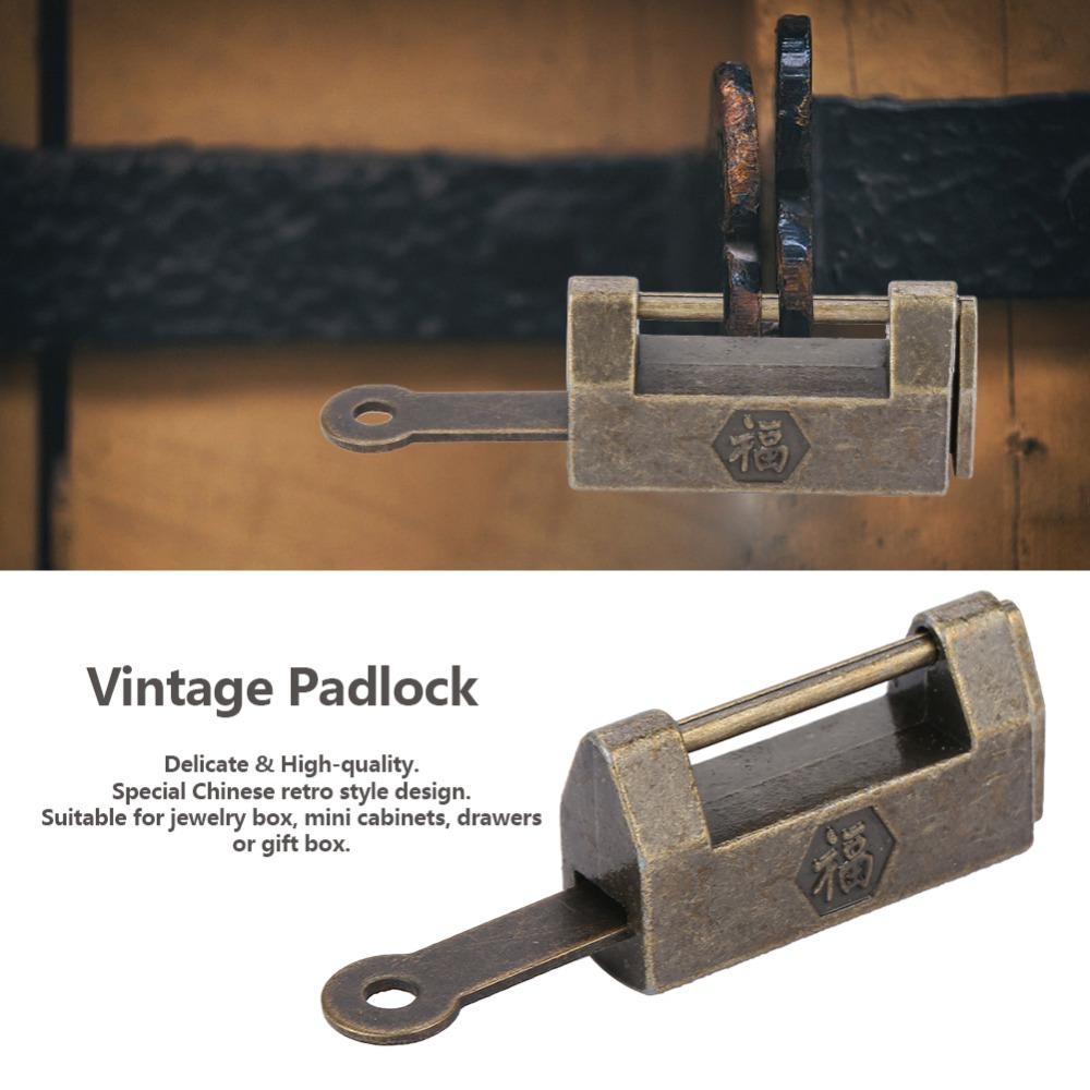 2pcs Antique Retro Style Chinese Vintage Padlock Chinese Style Horizontal Lock Furniture Cabinets