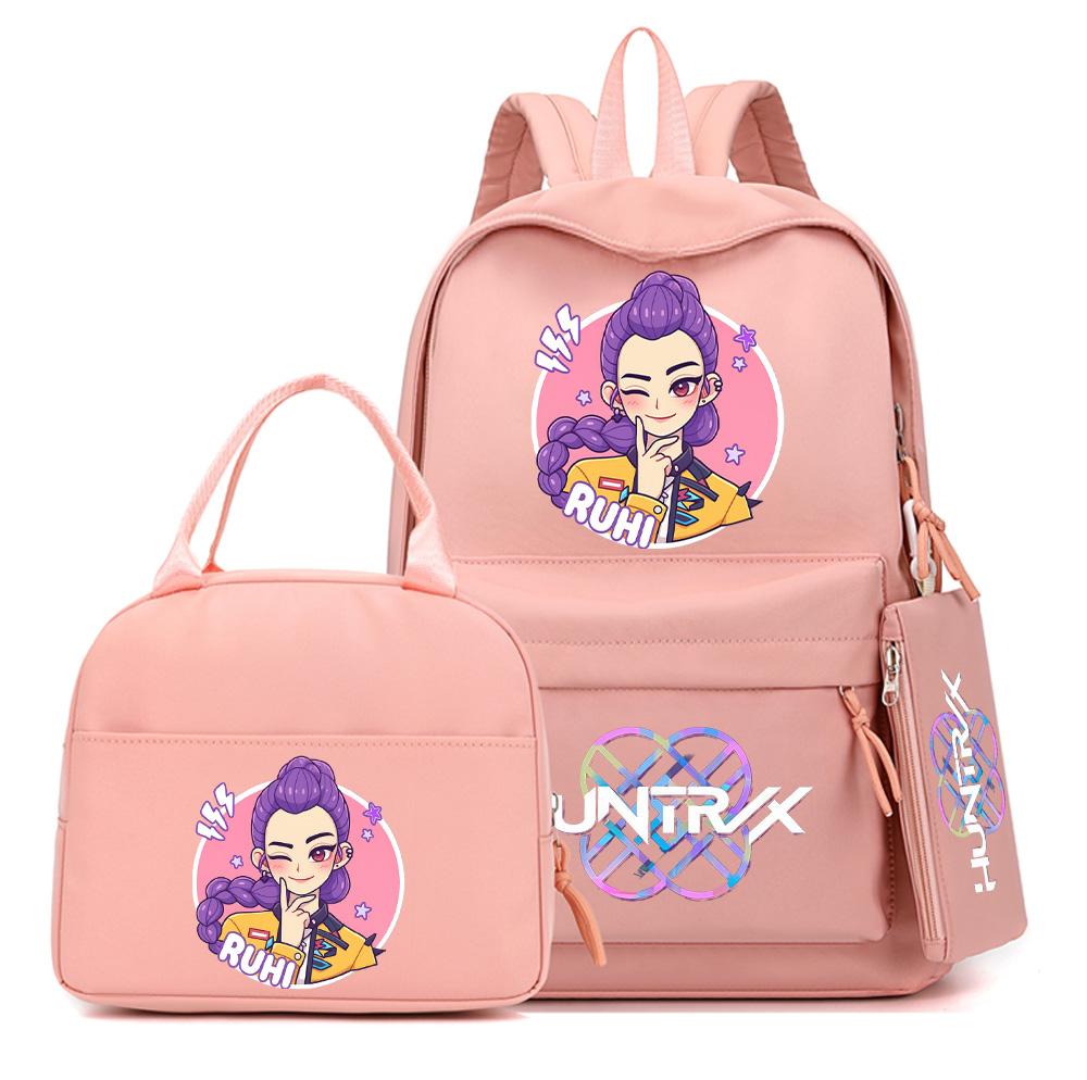4Pcs/set Cartoon K-Pop Printed Backpack with Handbag Pencil Case for Teenager Student Boy Girl Schoolbag Bookbag Large Capacity Travel Bag Kid Gift