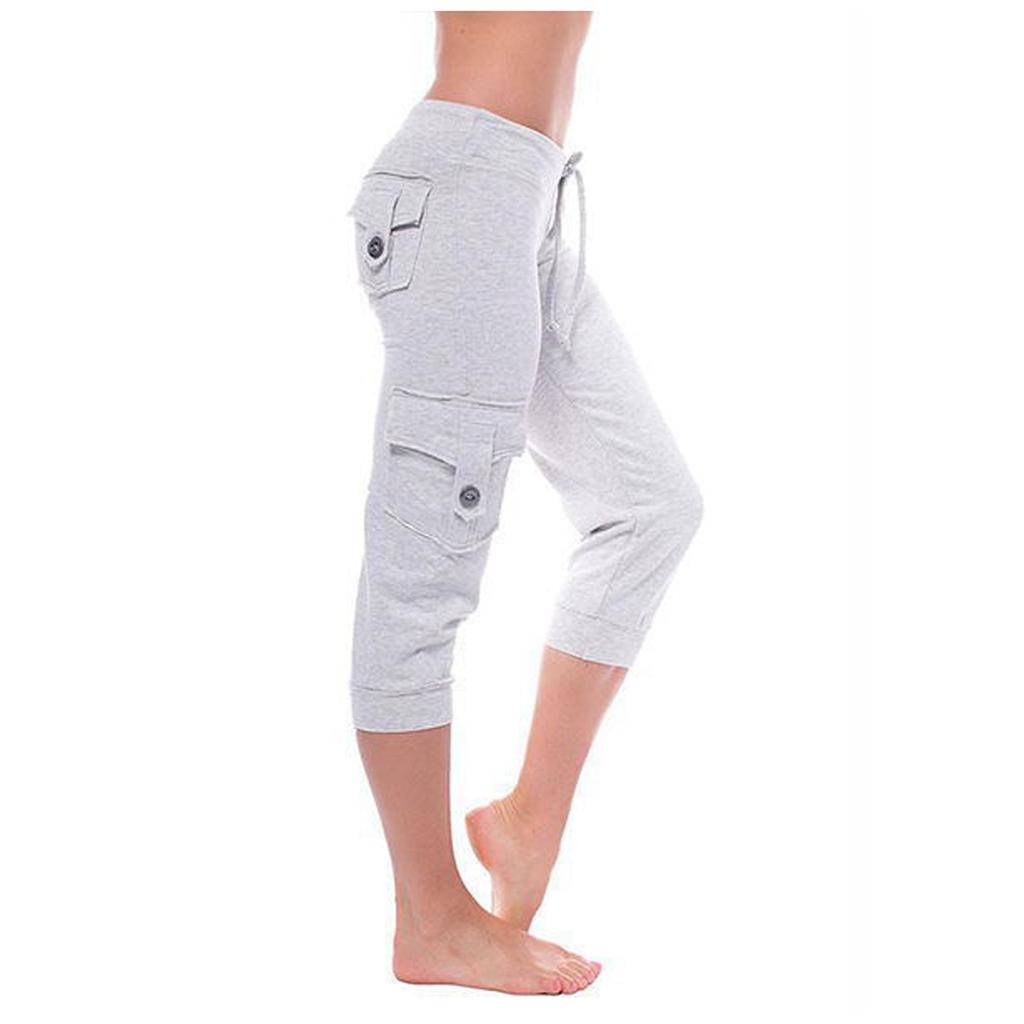 Damen Lässige Kordelzug-Elastikband-Sport-Lauf-Yogahose mit Taschen