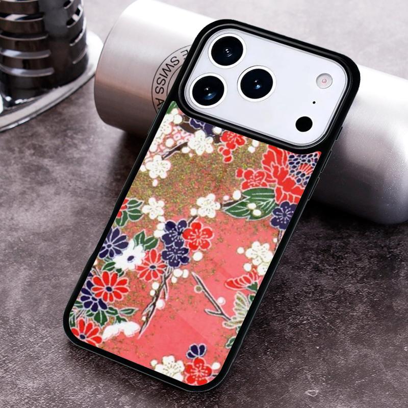 Japanese Style Floral Texture Phone Case for iPhone 17 16 15 Pro Max Air 14 13 12 11 Plus Shockproof Cover