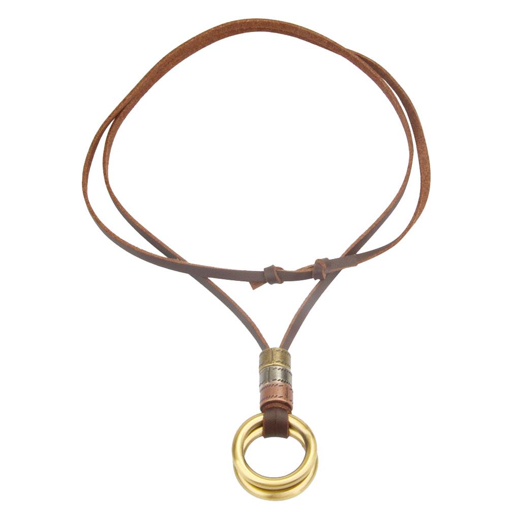 Men Women Fashion Vintange 2 Circle Pendant Brown Genuine Leather Necklace Sale! Men Women Fashion Vintange 2 Circle Pendant Brown Genuine Leather Necklace Sale!