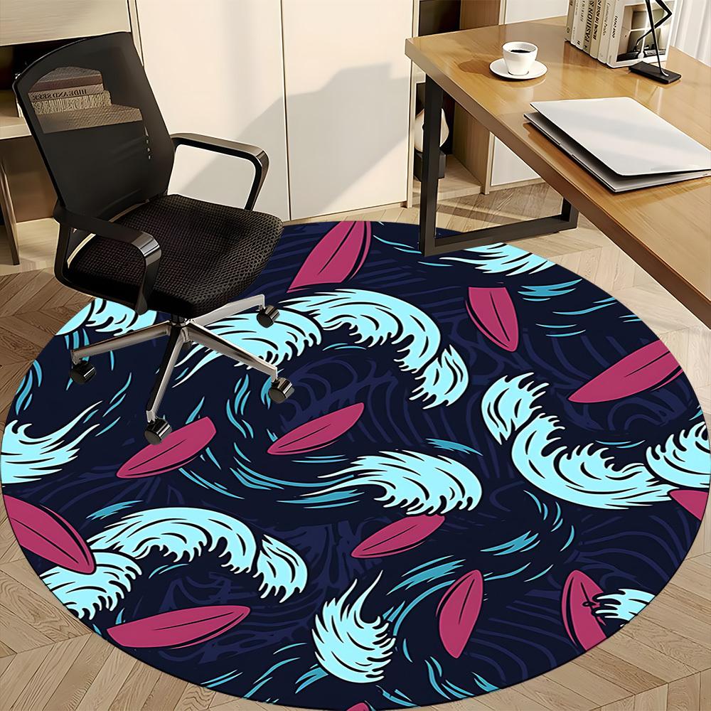 1pc Ocean Waves Office Round Area Rug, Under Office Chairs Bedroom Living Room Home Decor, Room Deco, Available In Various Sizes
