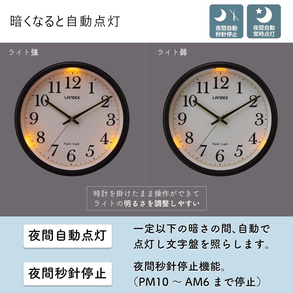 Landex YW9188DBR Analog Wall Automatic Step Second Nighttime Stop Dark Brown Radio-Controlled Clock, 31cm, Lighting, Hand, Function,
