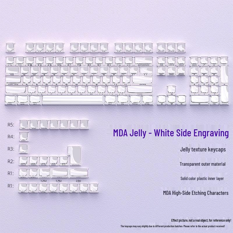 Jelly Texture Keycaps Set: Side-Engraved MDA Profile, 132 Keys, Transparent Outer Layer, Solid Color Inner Layer