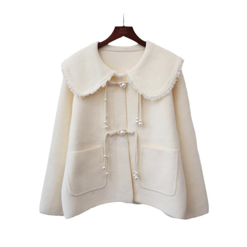 Autumn and Winter New Buckle Knitted Double-sided Cardigan Design Sense Loose Sweater Jacket Women