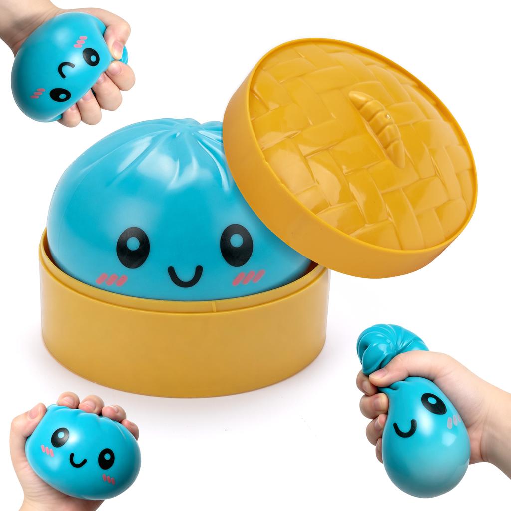 Simulated Steamed Buns Squishy Rebound Soft Squeeze Stress Ball with Bamboo Steamer Box Anti-Stress Toy Sensory Creative Gift