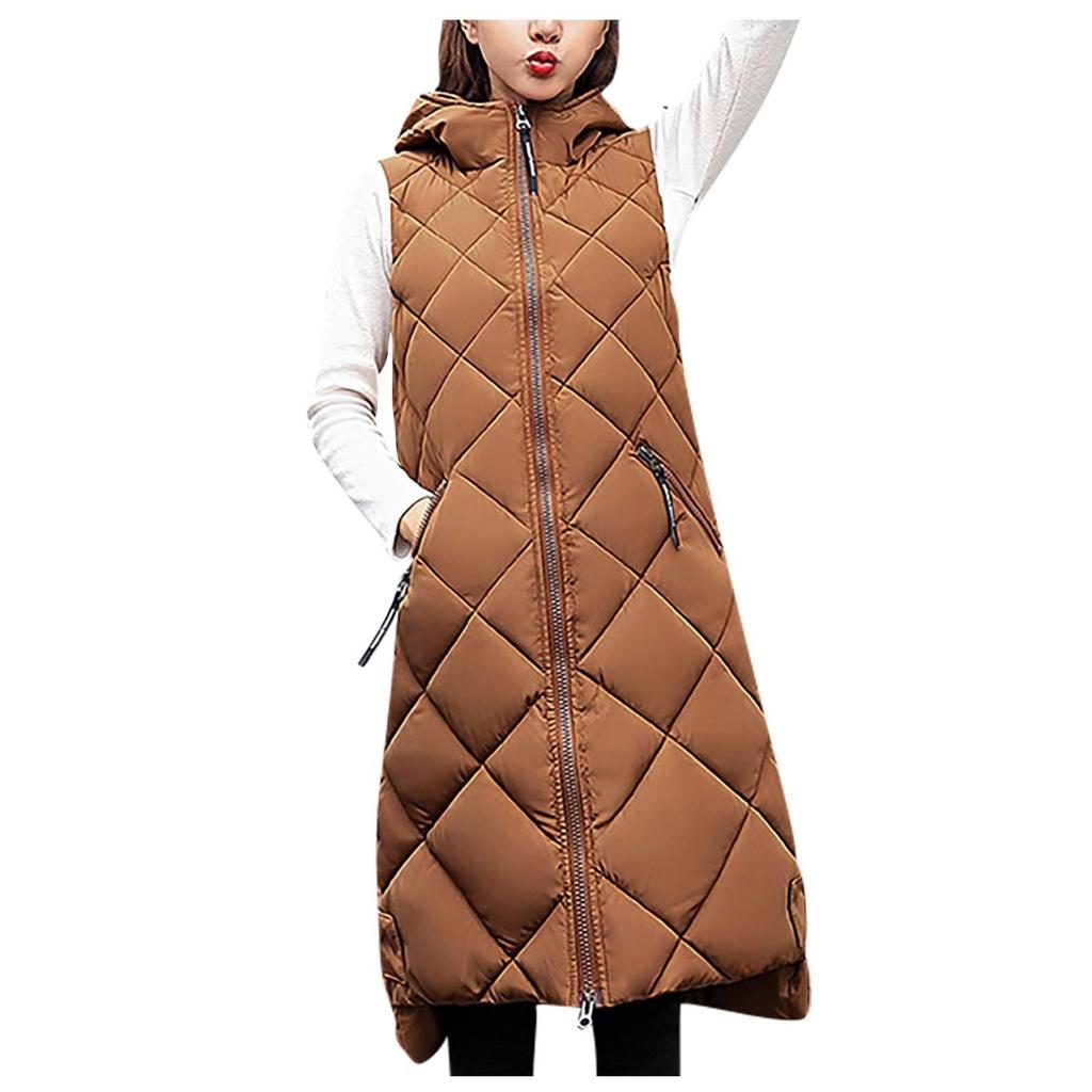 Warme Daunen-Kapuzenweste für Damen, leichte Steppweste, lockerer Reißverschluss, Outdoor-Weste