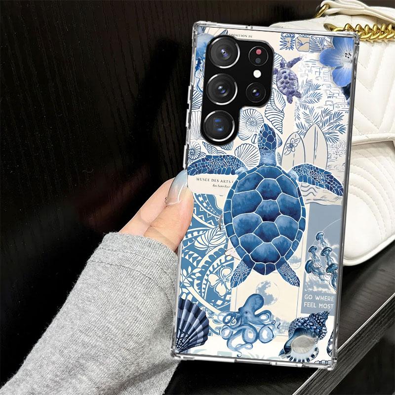Ocean Starfish Sea Turtle Shark Case for Samsung Galaxy S25 S24 S23 S22 Ultra Soft Phone Cover S25 Edge S21 Plus S20 FE S10 + Bl
