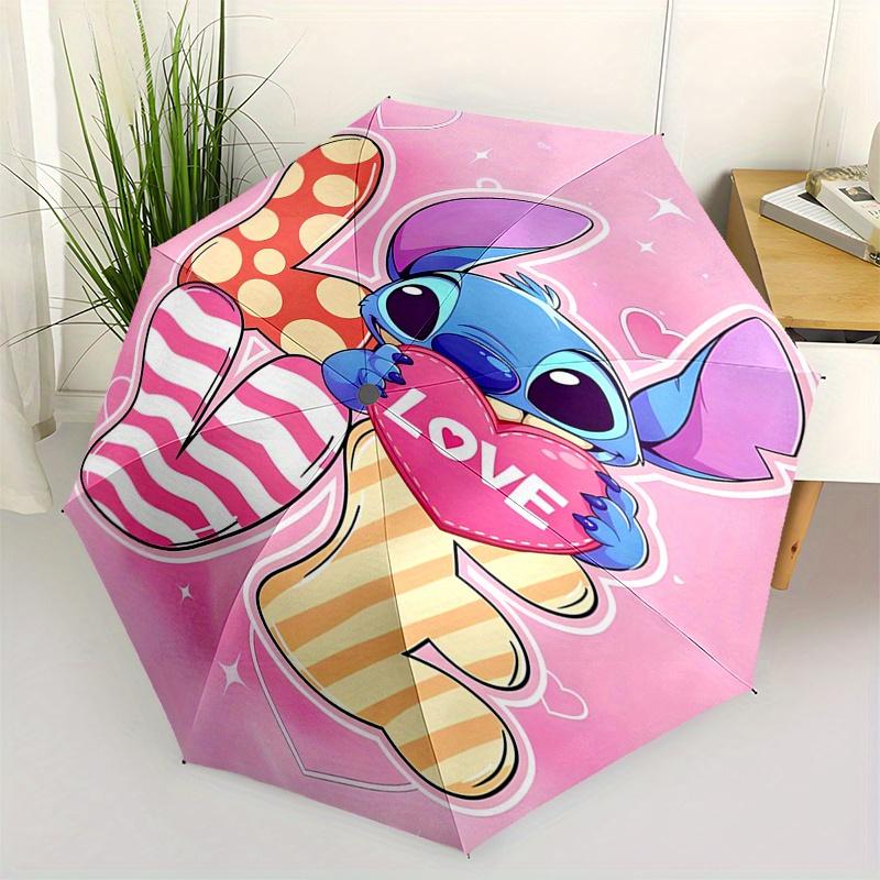 

Stitch,Love Automatic Folding Umbrella - Simple 8-Rib Design, Bright Cartoon Pattern, Durable Iron Frame, Suitable For Travel, Outdoor, Beac