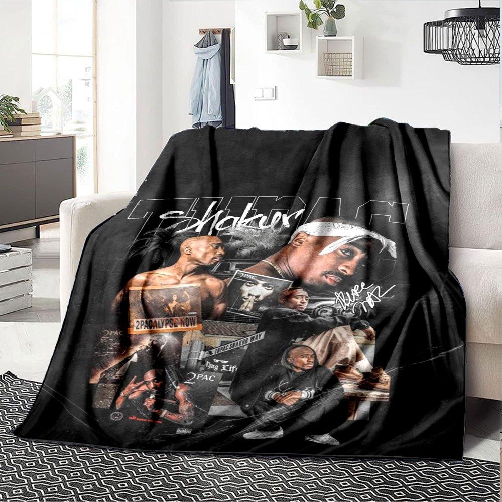 1 Stück 2Pac Hip Hop Decke Weich Leicht Ganzjahres Mehrzweck Überwurf für Sofa, Bett, Büro & Picknicks, Französischer Stil mit Ikonischem Albumcover & Zitaten