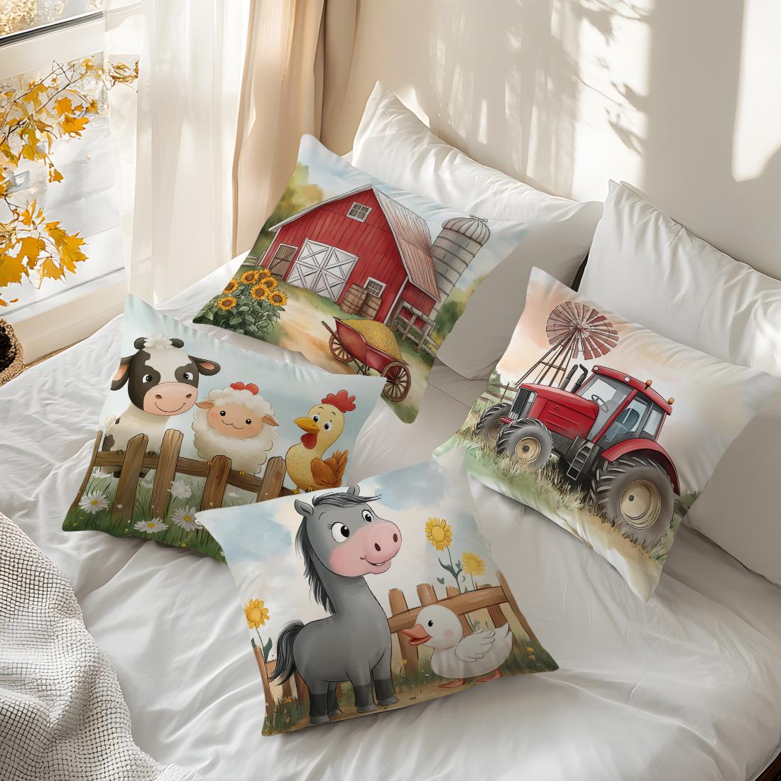 Tinika Chen Unisex Farm Animals Cushion Pillowcase Printed Polyester 45X45cm Throw Pillowcover Decorative Sofa Cushion Pillowslip Home Decor