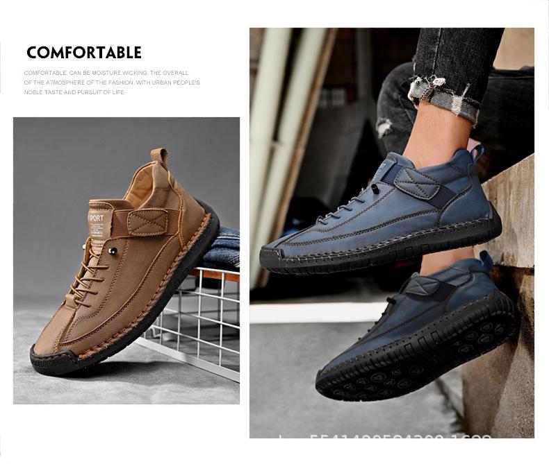 New Bestseller Plus Size Hand-stitched Microfiber Leather Men's Non-slip Mid-top Casual Shoes