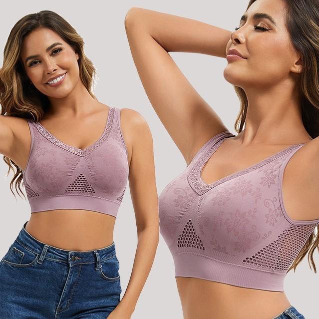 Plus Size Breathable Hollow Out Printed Sports Bra, Wireless Thin Running Athletic Bra for Women
