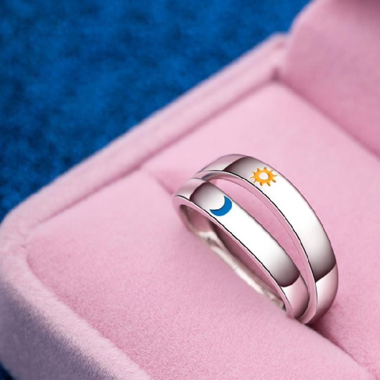 2 Pcs Sun and Moon Couple Rings Copper Polish Lovers Adjustable Ring for Her