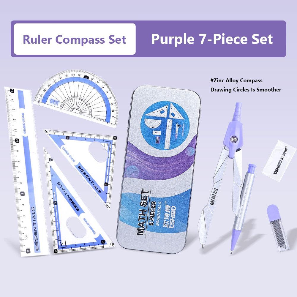 

Набор прозрачных транспортиров и линеек из 7/8 штук, пластиковый инструмент для геометрического рисования, набор циркулей и линеек, для студентов Purple 7pcs