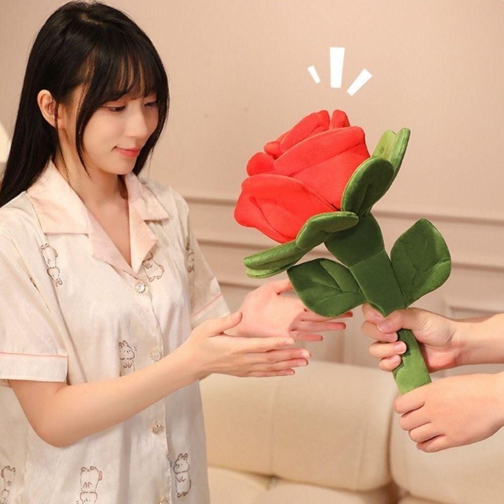 Soft Simulation Plush Rose Romantic Rose Plush Pillow Red Rose Bouquet Home Decoration