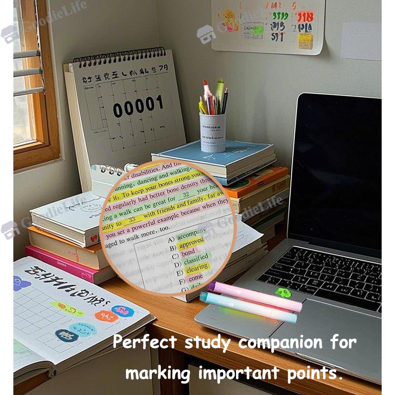 Morandi Pastel Highlighter Set Student Color Markers Large Capacity Eye Protection Fluorescent Pens