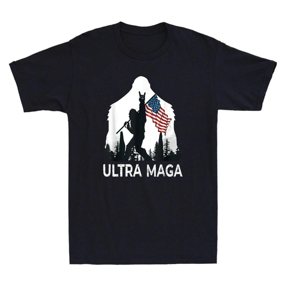 Men s and Women s T-shirts Ultra MAGA Shirts Funny Bigfoot Sasquatch With US Flag Vintage Top XS