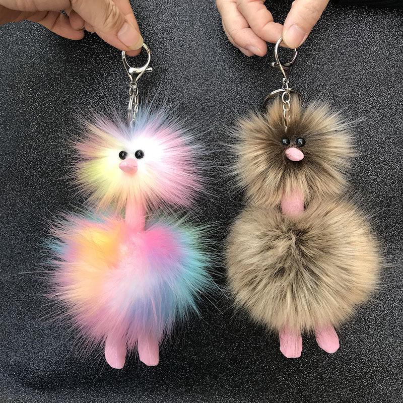 

Doll Ostrich Pendant Plush Keychain Cute Colorful Fur Ball Backpack Key Ring Creative Women Xmas New Years Gifts коричневий