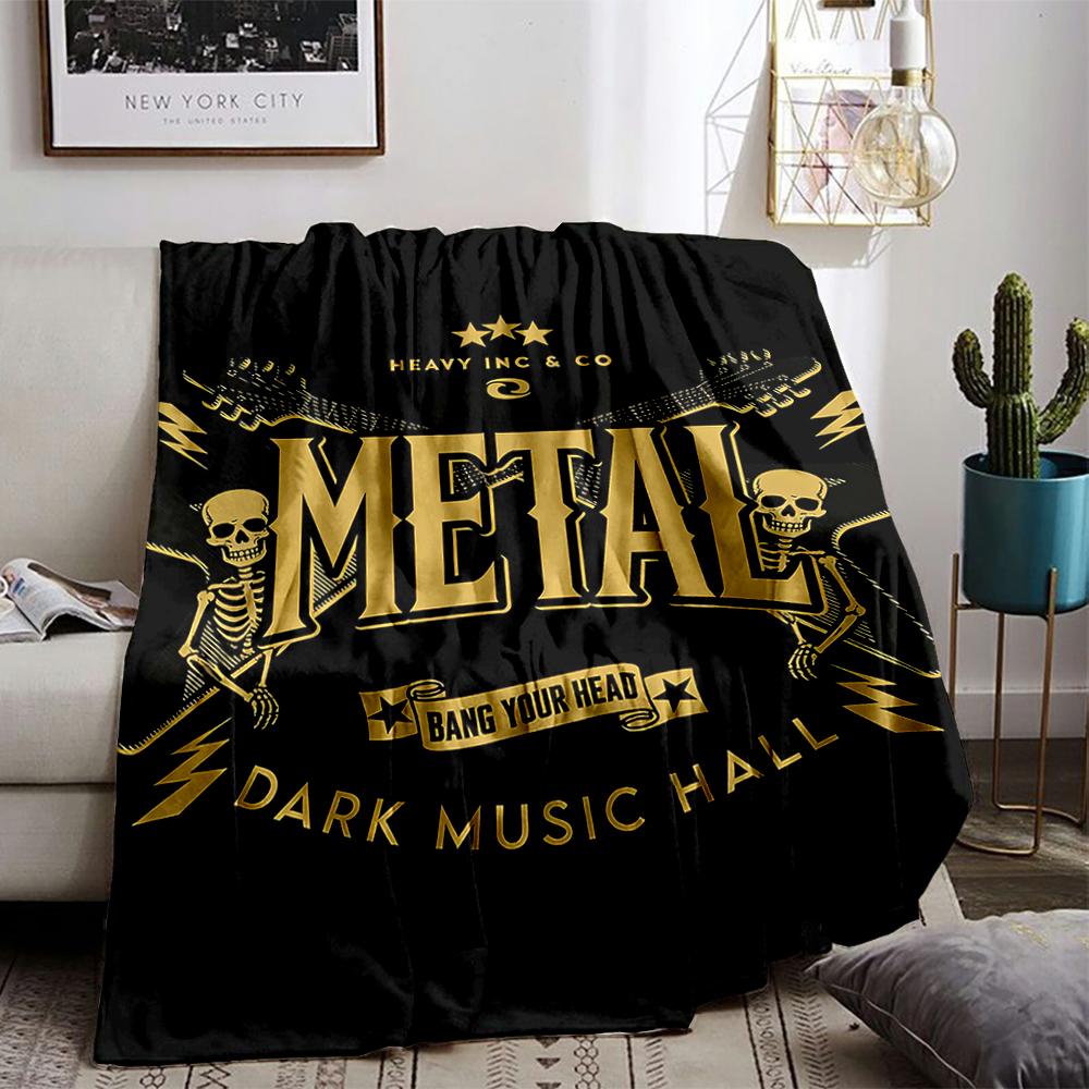 Heavy Metal Skeleton Design Blanket with Dark Music Hall Theme Blanket, Suitable for Use In the Bedroom, Living Room, On the Sofa