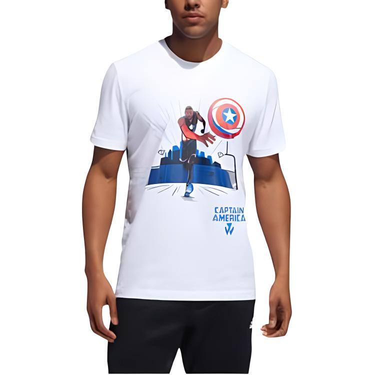 adidas X Marvel Captain America Avengers Basketball Short Sleeve T-Shirt Men Tops White DU6816
