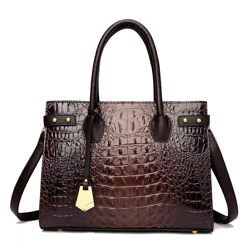 New Fashion Style of Women's Annual Bag for Four Seasons Crocodile Pattern Large Capacity Middle-aged Mother Bag Hand-held Shoulder Slant Straddle