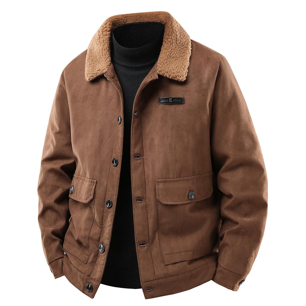 New Winter Style Men's Suede Lapel Plus Velvet Thickened Jacket Men's Casual and Fashionable Comfortable Men's Jacket