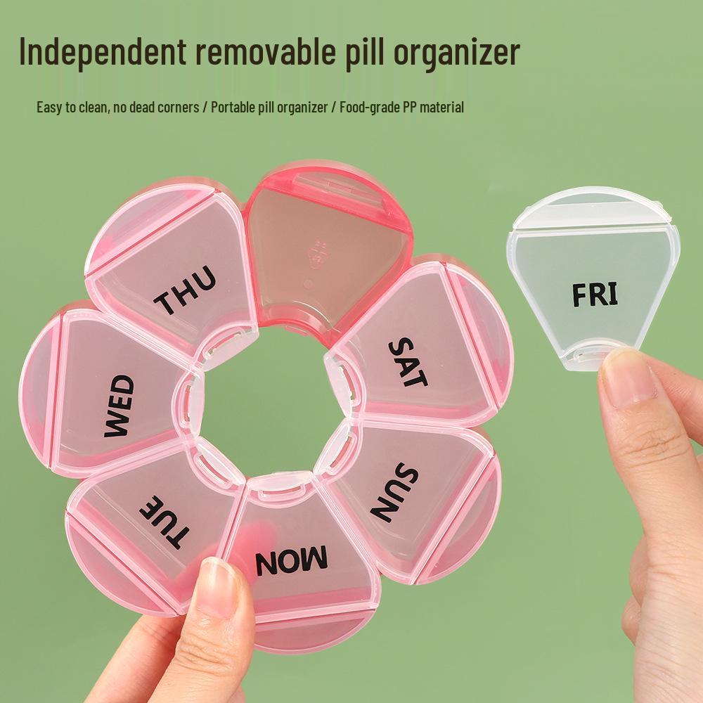 Colorful 7-Day Round Travel Pill Box with 7 Compartments - Weekly Medicine Dispenser