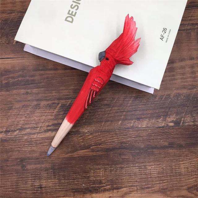 

Деревянная мультяшная ручка Цветная модель животного Резьба Гелевая ручка Деревянные креативные канцелярские товары Студенческие подарки Parrot