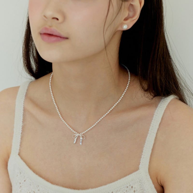 

murmur [925silver]Ribbon pearl bead necklace Silver