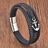 Anchor Black Leather Rope Cowhide Men's Double Layer Woven Bracelet Handmade Multilayer Leather Bracelet