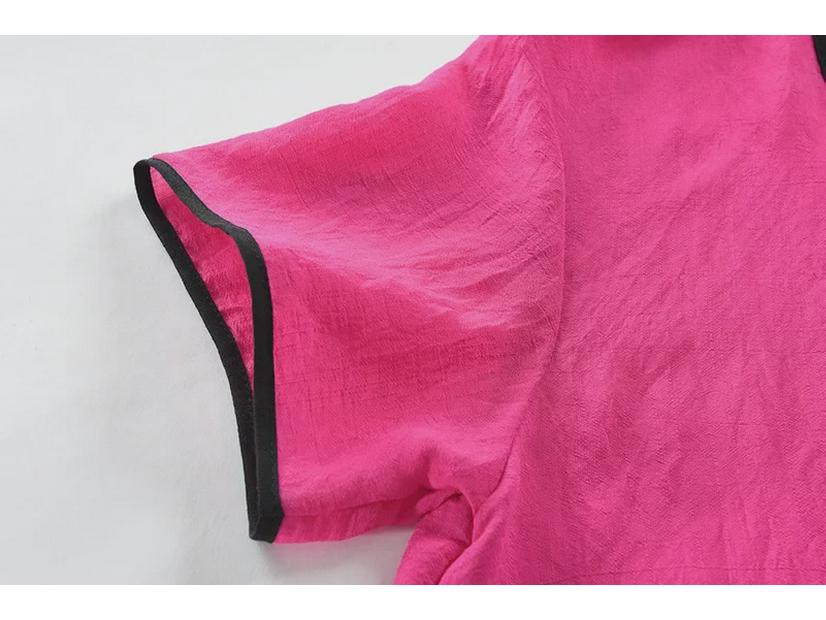 Seturi de vară din bumbac și in, din două piese, pentru femei cu vârsta între 60-70 de ani - Mânecă scurtă