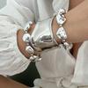 Exaggerated Smooth Geometric Alloy Wide Bracelet, Personalized Baroque Irregular Beaded Bracelet For Women