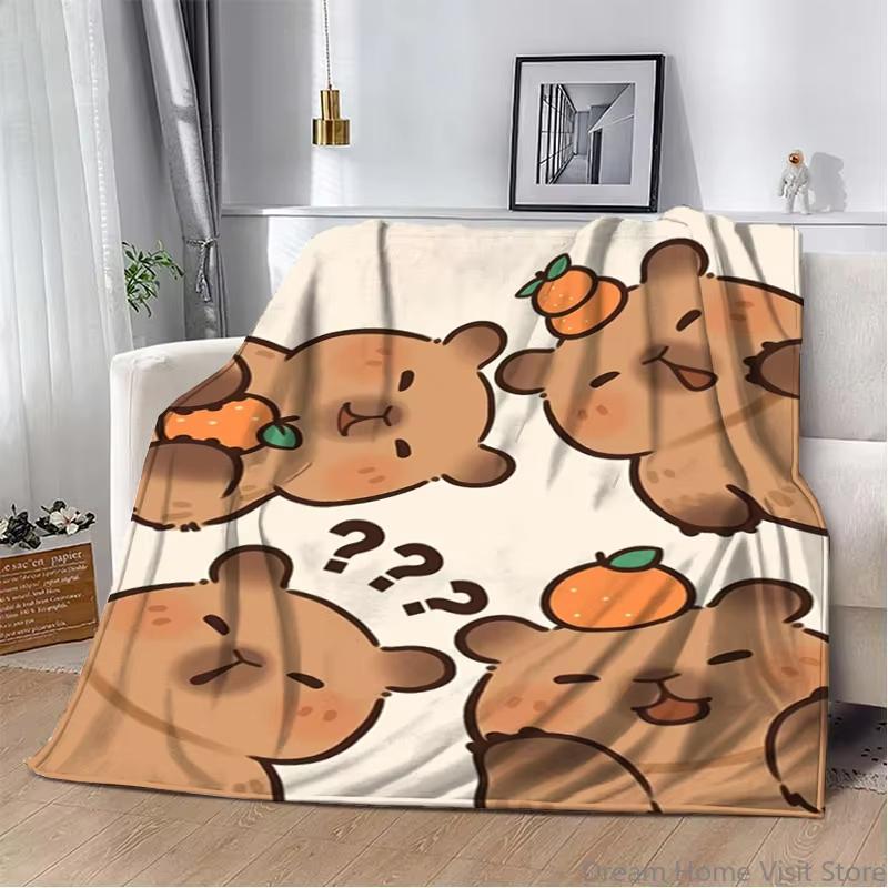 Ultra Soft Cartoon Capybara Pattern Flannel Throw Blanket Premium Plush Material For Bed Sofa Office Travel Picnic Camping