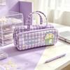 Plaid Pattern Pencil Case Double Layer Stationery Holder Cute Stationery Bag  School Stationery