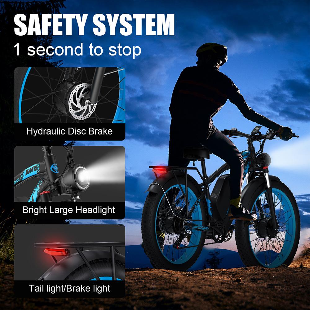 Electric Bicycle Adult Vitilan H5 1000Wx2 Motor LCD Display 52V 25AH Shimano 7 Speed All Terrain Ebike Max Load 150Kg Blue