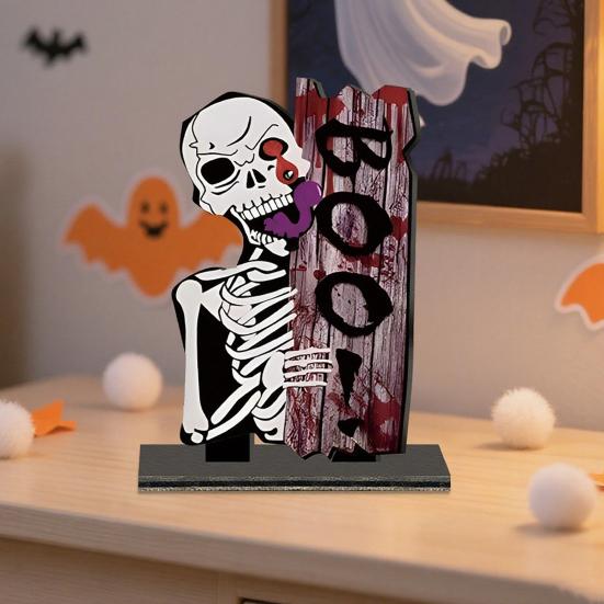 Halloween Ornament 2D Acrylic Skeleton Decoration for Home Office Cafe Studio Scary Horror Skeleton Sculpture Party Prop Table Ornament Gifts