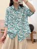 Johnature Women Vintage Print Floral Shirts Tops Turn-down Collar Seven Sleeve Blouses Summer Chinese Style Shirts