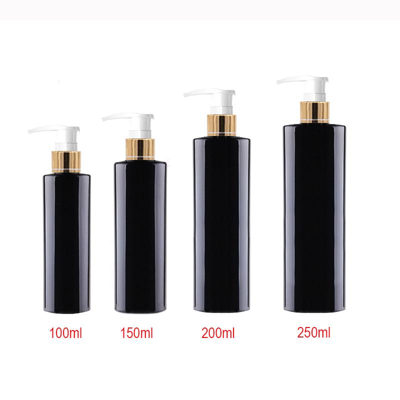 100ml 150ml 200ml 250ml Empty Black Bottles Liquid Soap Pump Container For Personal Care Lotion,gold Pump Cosmetic Containers