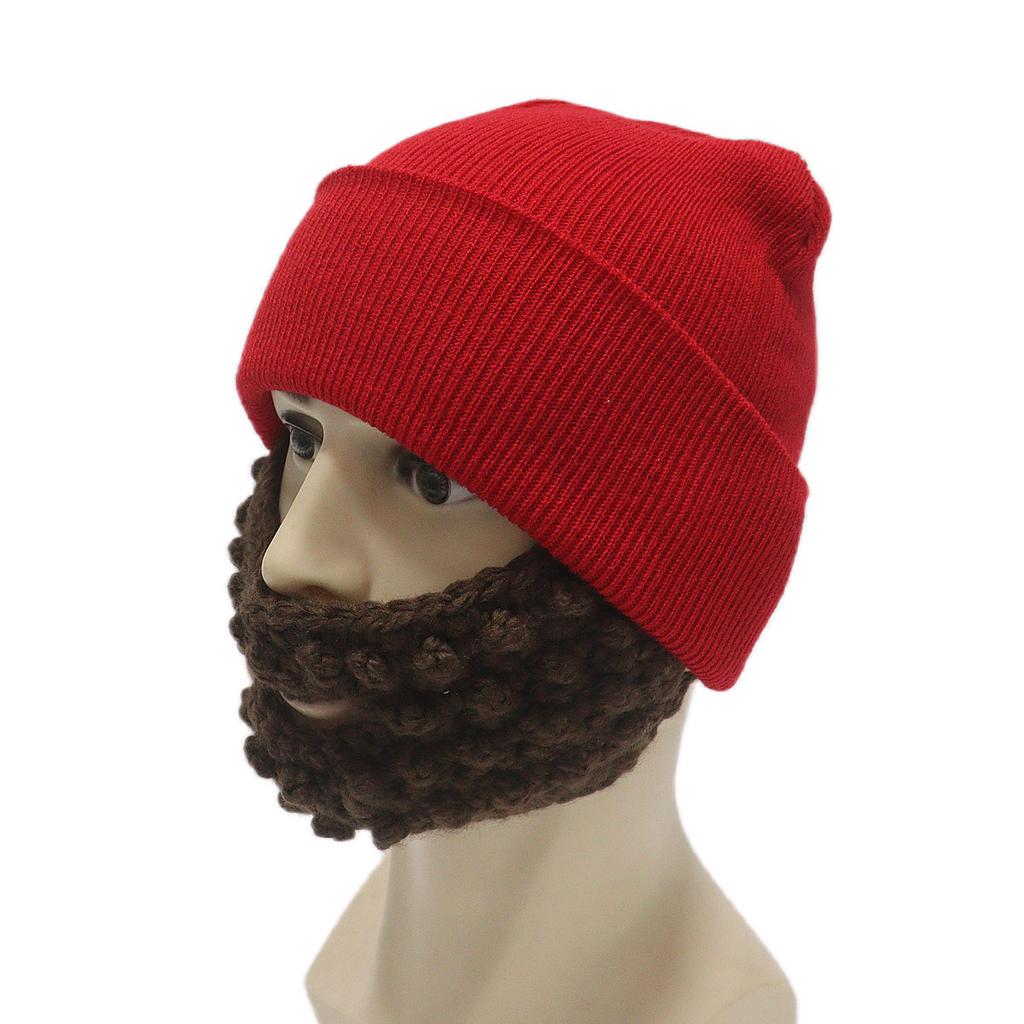 Big Beard Cold Hat Autumn and Winter Men's Mask Knitted Hat Warm Ear Protection Turned Wool Hat Personality Handsome Overelastic
