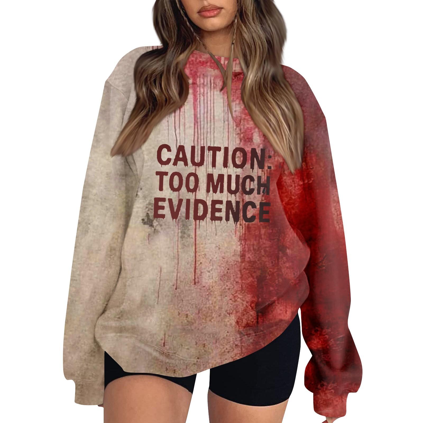 

Женский модный повседневный свитшот с длинным рукавом и принтом на Хэллоуин XL киноварь